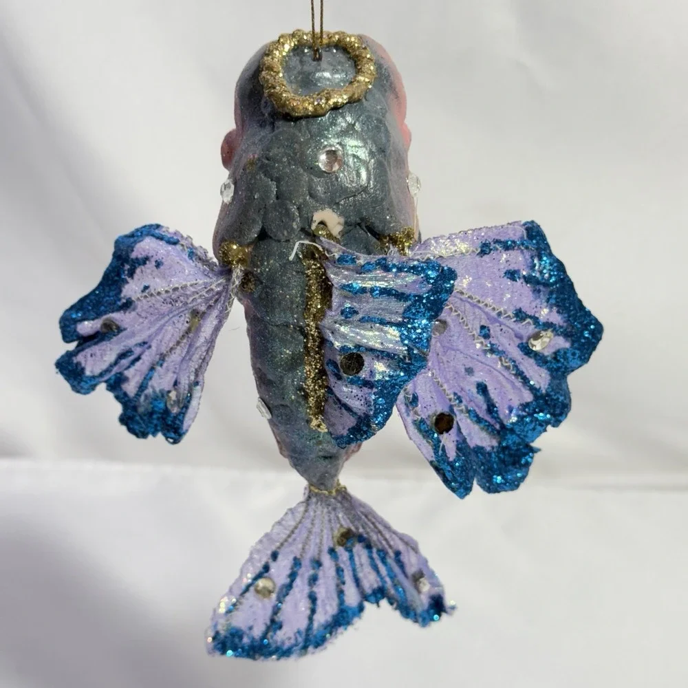 Large Vintage Multicolor‎ Glitter Fish Christmas Ornament - Picture 2 of 9